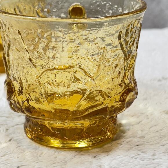 Anchor Hocking Vintage 70s Glass Mugs Set Of 4 Amber Daisies Rain Flowers 6 Oz. - Picture 6 of 14